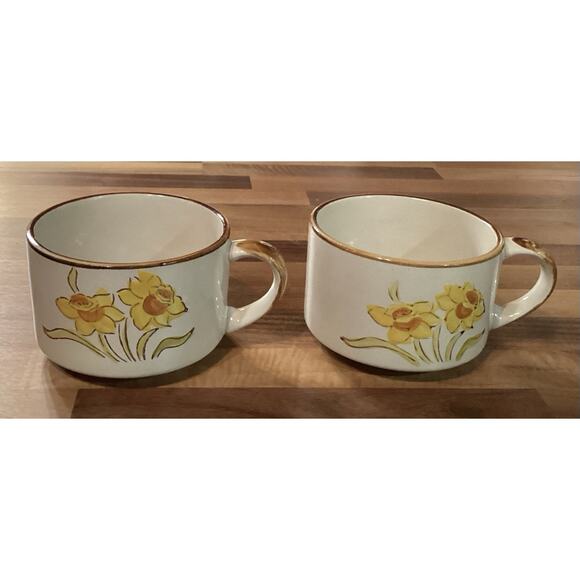 Set Of 2 JMP Casualstone 16 oz. Soup Bowl Mug Korea Flower Design Lily - Picture 1 of 10